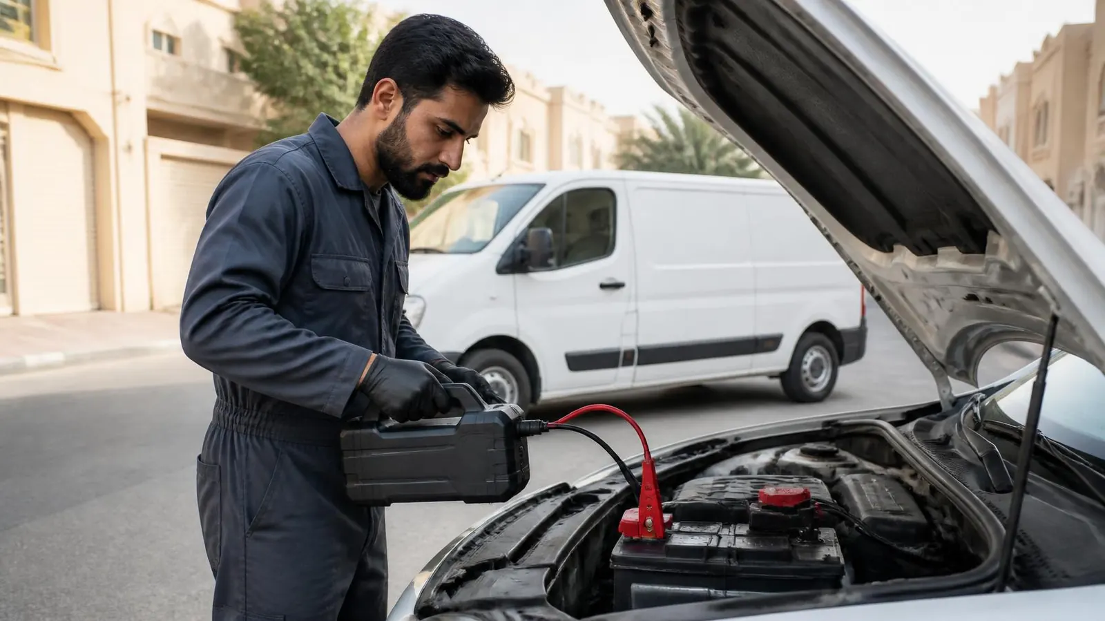 فني متخصص يفحص سيارة داخل مركز ورشة المحيميد في حي القيروان بالرياض